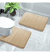 Yimobra Memory Foam Bath Mat Set, 2 Pieces Soft Bathroom Rugs,17x24 and 24x20.4 U-Shaped for Bath...