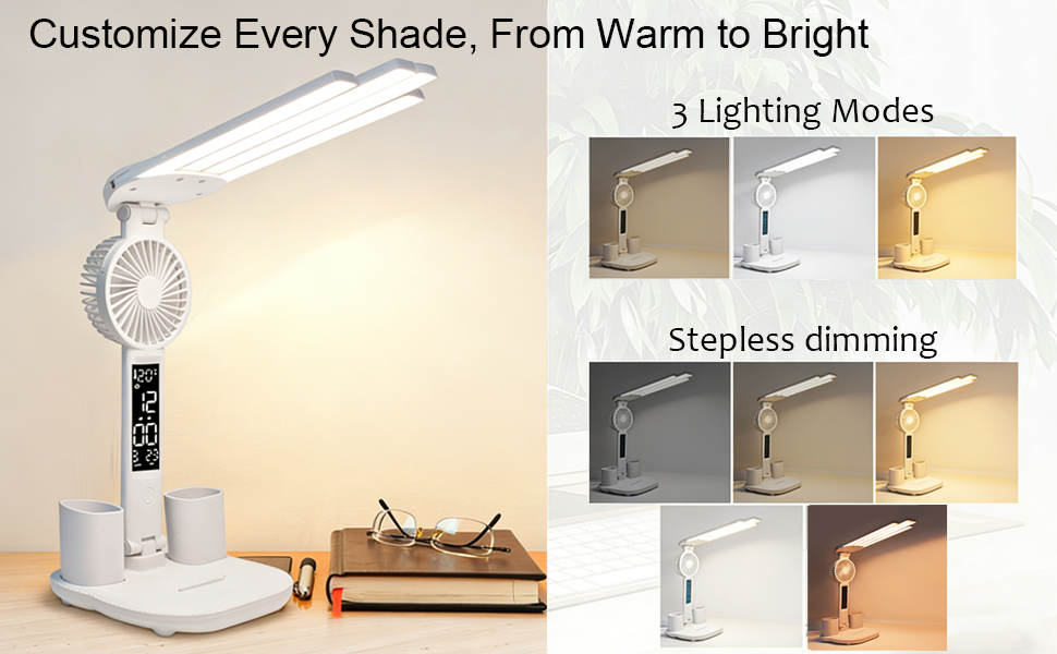 3 Color &amp;amp; Stepless Dimming Reading Lamp for Table Study Work Office