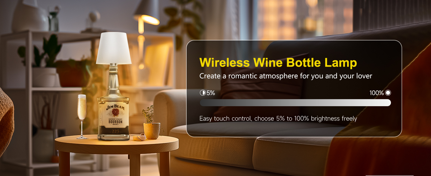 Wireless Bottle Lamp, Wine Bottle Lights with Touch Dimming, Rechargeable 3 Color Temperatures 