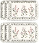 ISAENNE PVC Placemats Set of 6,Rectangular Floral Placemats, Waterproof and Heat-Resistant Place ...
