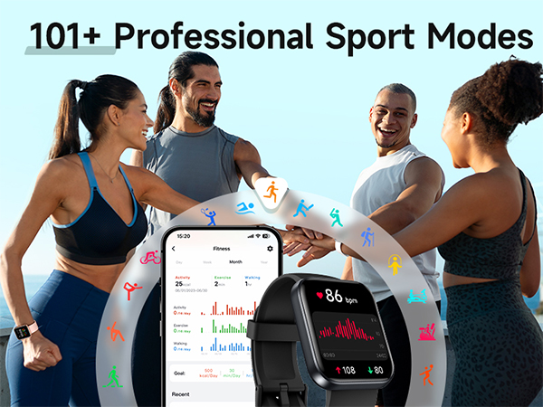 Smartwatch with Bluetooth Calls, Heart Rate/Sleep/SpO2 Monitor, IP68 Waterproof Fitness Tracker