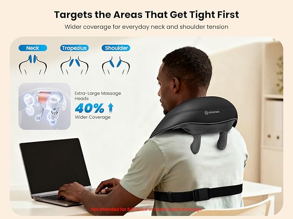 Wider coverage for everyday neck and shoulder tension