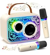 Karaoke Machine with 2 Wireless Microphones, Stylish Karaoke Microphone Wireless System with Ligh...