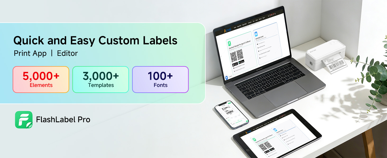supporting various paper sizes for custom shipping labels, barcodes, mailing labels, and price tags