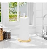 CHIKESI Paper Towel Holder Countertop, Weighted Wooden Base, Stainless Steel, FreeStanding, Easy ...