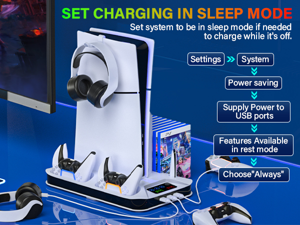 playstion 5 cooling stand with cooling fan and controller docking station
