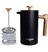 POLIVIAR French Press Coffee Maker, 34 Ounce Coffee Press with Real Wood Handle, Double Wall Insu...