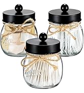 SheeChung 3 Pack Qtip Holder, Cotton Swab Holders, Apothecary Jars with Lids, Bathroom Jars, Blac...