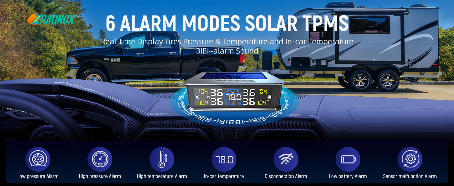Tire Pressure Monitoring System - TPMS with Solar &amp; USB Charger
