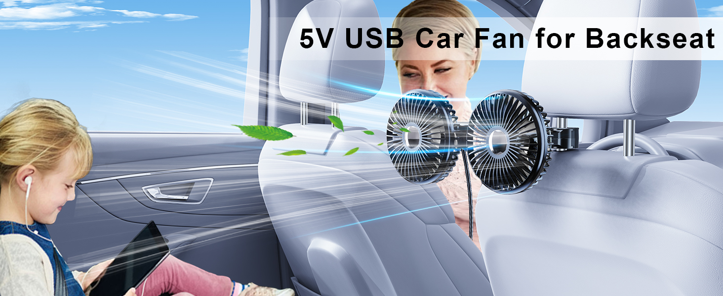 DICMKY Dual Head Car Cooling Fan for Back Seat