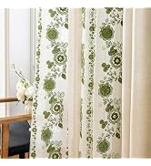 Chorowl Sage Boho Floral Linen Curtains for Living Room 84 Inch 2 Panels | Embroidered Sage Green...