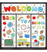 AnyDesign 9 Sheets Back to School Window Clings Colorful Apples Blackboard Double-Sided Window St...