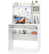 Giantex White Computer Desk with Hutch, Modern Computer Workstation PC Laptop Desk with Bookshelf...