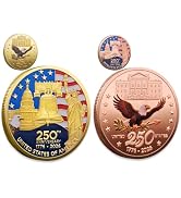 2PCS 250th Anniversary Commemorative Coins,American Flag&amp;Liberty Bell Design Collectible Coins,25...