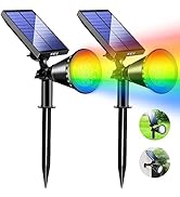 KEV Solar Spot Lights Outdoor,18 LEDs Solar Flood Lights with 8 Modes &amp;Colored Adjustable &amp;IPX65 ...