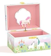 RR ROUND RICH DESIGN Kids Music Jewelry Box with Foil Gold Unicorn Theme Spinning Playback the Tu...