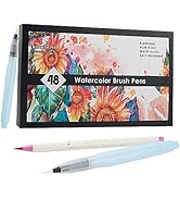 MAIKEDEPOT Real Brush Pens, Set of 48, Watercolor Brush Pens Blendable Watercolor Markers and 2 W...