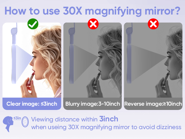 Using tips of portable 10X/30X lighted makeup mirror