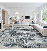 Area Rug 9x12 Living Room Rug Washable: No-Slip Modern Abstract Soft Thin Large Black Rugs Indoor...