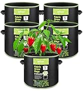 BN-LINK 5-Pack 5 Gallon Grow Bags, Heavy Duty Aeration Fabric Pots with Handles, Thickened Nonwov...
