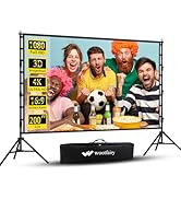 Wootfairy Projector Screen with Stand, 200 inch Portable and Foldable Projection Screen 4K HD 16:...