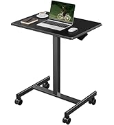 OLIXIS Small Standing Desk with Locking Wheels, Mobile Portable Rolling Laptop PC Table, Adjustab...