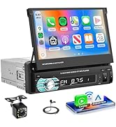 Single Din Wireless Carplay Car Stereo with Bluetooth, Rimoody 7 Inch flip Out Touch Screen Car R...