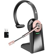 Bluetooth Headset, Wireless Headset with Noise Cancelling Microphone &amp; Mute Function for Work, On...