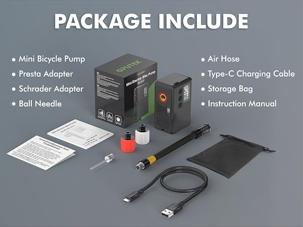 Mini Electric Bike Tire Air Pump with Gauge for Presta Schrader Bicycle Inflator