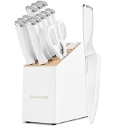 Diamosteel White Knife Set, 13 Pieces Knife Block Set with Built-in Sharpener Scissors for Kitche...