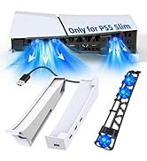 FASTSNAIL Horizontal Stand &amp; Cooling Fan for PS5 Slim Digital/Disc, Controller Charger Station wi...