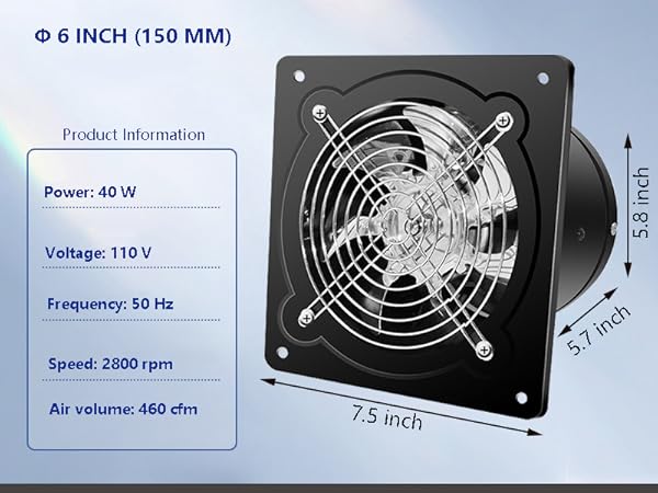 Metal Iron Ventilation Extractor-size