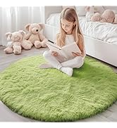 OLANLY Grass Green Round Rugs for Bedroom - Machine Washable, 4x4 Feet Circle Area Rugs for Livin...