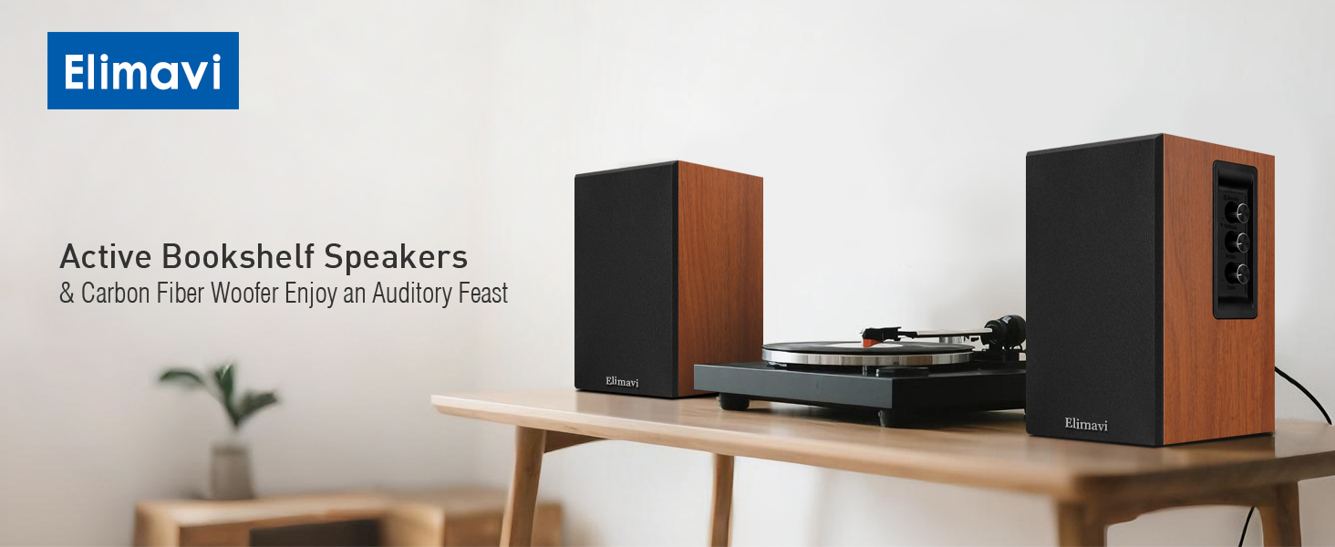 Active bookshelf speakers for turntables