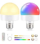 LINEWAY Rechargeable Battery Operated Light Bulb with Remote Control, E26 Detachable Dimmable Rec...