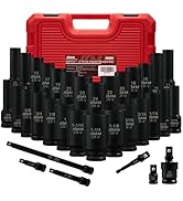 AMM 1/2" Drive Deep Impact Socket Set, 35-Piece Socket set SAE 3/8 to 1-1/4 inch and Metric 10-24...
