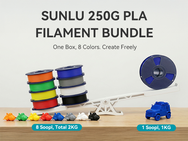 SUNLU 250g PLA Filament 1.75mm Bundle,3D Printer Filament Bundle Multicolor