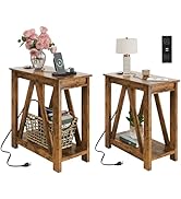 WLIVE End Tables Living Room Set of 2 with Charging Station, Sofa Side Tables with Open Storage S...