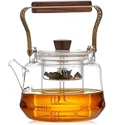 Unbreakable Glass Teapot 1150ml / 39oz – High Borosilicate Tea Kettle with 2 Removable Infusers, ...