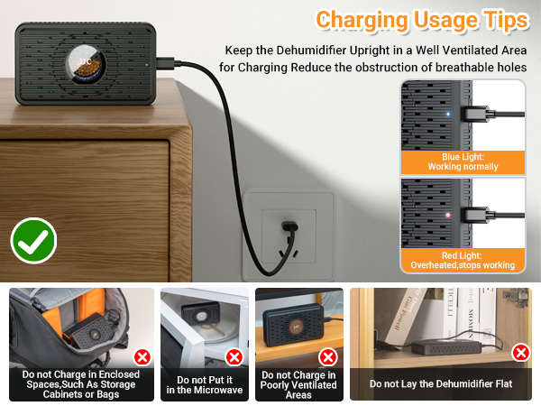 Rechargeable Desiccant Dehumidifier for Storage with USB-C Cable