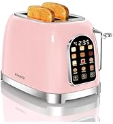 RONGBEST Retro 2 Slice Stainless Steel Toaster with Wide Slot Touchscreen, Reheat &amp; Defrost, 6 Br...