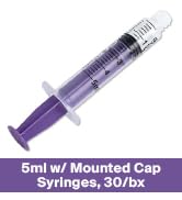 MediVena ONE-CARE Syringes 5ml with Mounted Cap, Sterile, Low Dead Space, 30/bx Blister-Packed Sy...