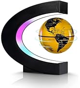 Flagest Magnetic Levitation Floating Globe, Levitating C Shape Golden Globe with LED Lights for E...