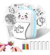 Mini Sticker Printer, Inkless Sticker printer with 5 Rolls Pape, Bluetooth Smart Pocket Printer C...