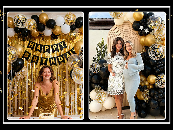 Black Gold Confetti Balloons