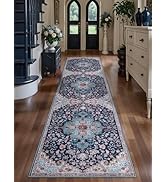 Ciicool 2x8 Hallway Runner Rug Low-Pile Soft Kitchen Blue Rugs Non-Slip Washable Vintage Floral T...