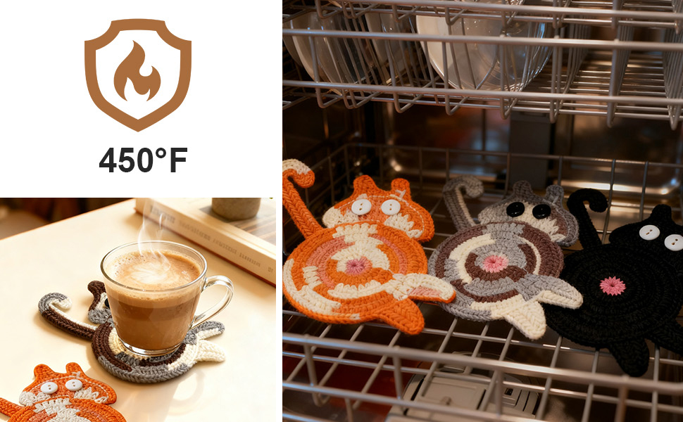 hand knitted cat coaster, cute home decor, gift for cat lovers, stain resistant,cute coaster
