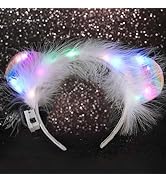 CAKURE Light Up Headband LED Cat Ear Hairband Glowing Feather Headpieces Flash Luminous Head Band...