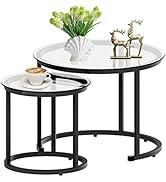 aboxoo Black Nesting Coffee Glass Table Set of 2, Metal Freme Side End Tables for Living Room Bed...