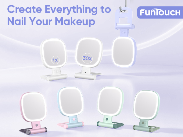 Foldable 1x/30x double sided makeup mirror